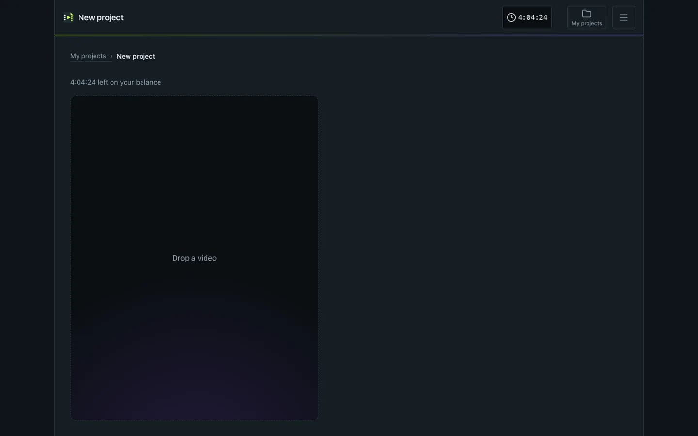 The ClipFinish upload screen, with the remaining balance shown above it