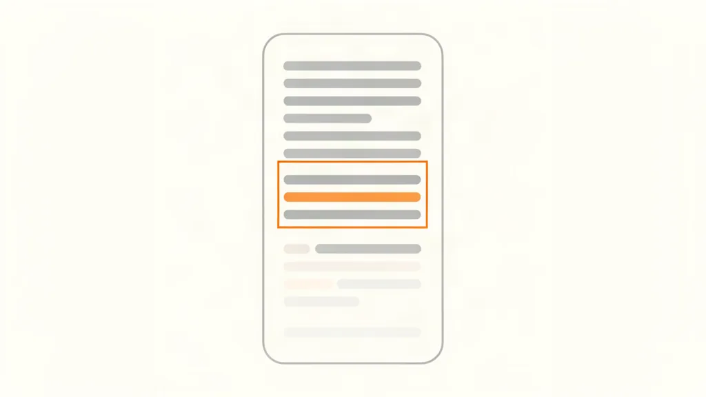 Diagram of a transcript panel: a stack of grey text bars where three consecutive bars are highlighted in orange inside a selection outline, the bars below faded.