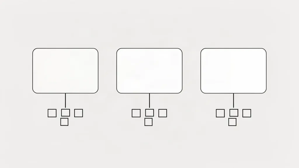 Three clip cards, each with the same cluster of small squares hanging under it, showing that the same preparation is paid again under every clip