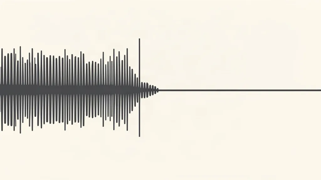 A dense audio waveform tapering to a point at a marked vertical boundary, followed by a flat silent line: the edit point where a clip is cut.