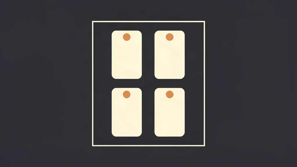 Un cadre contenant quatre cartes verticales identiques en grille deux par deux, toutes de même taille et alignées : un lot fini selon une seule règle.