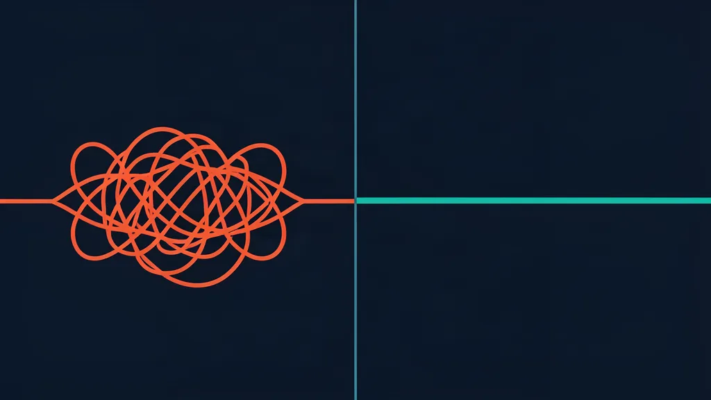 Two paths split by a central divider: a tangled looping line on the left, one straight line on the right — re-opening the project per clip against one continuous pass