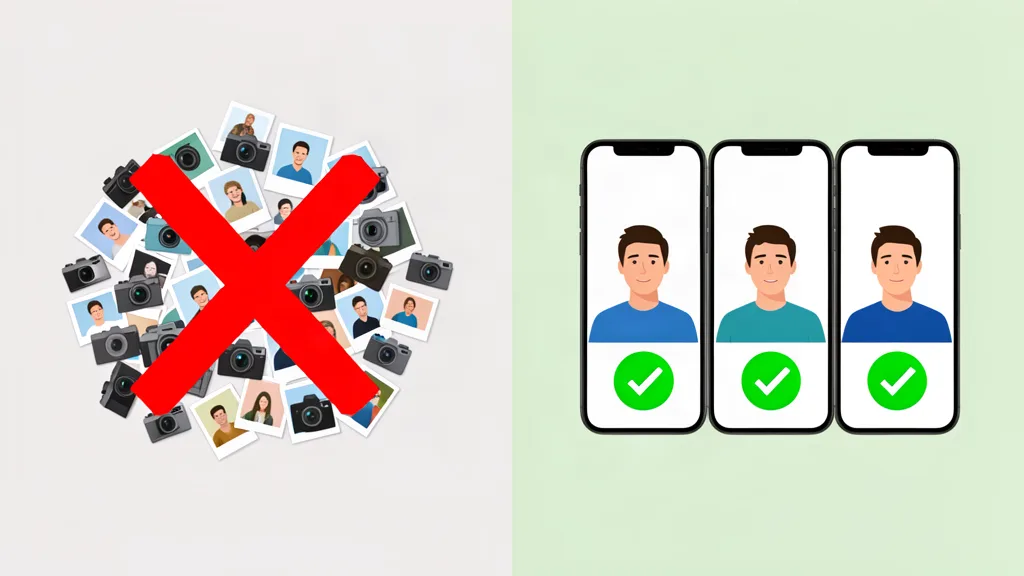 Avant / après : à gauche un tas désordonné de clips aléatoires barré d'une croix rouge, à droite trois clips verticaux soignés et cohérents avec des coches vertes — le portfolio qui décroche le travail.