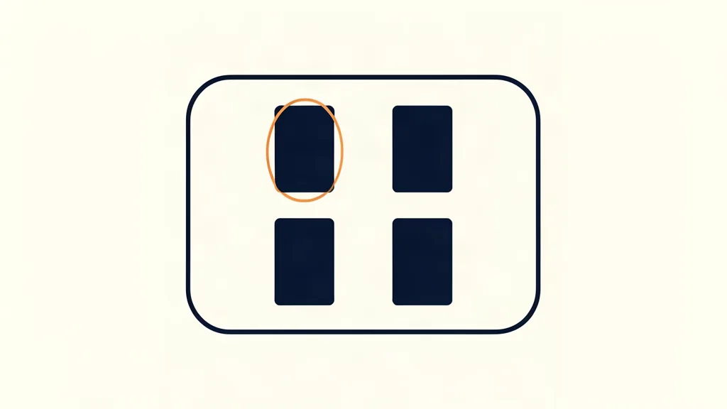 Diagram: a frame holding four identical vertical clip cards in a two-by-two grid, one of them circled by a thin orange ring.