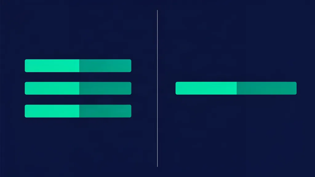Side by side comparison: three stacked progress bars on the left for three separate clip exports, one long progress bar on the right for a single batch export